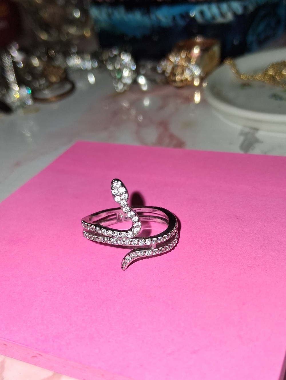 925 Women's Silver Snake Coil Ring with Clear Stones